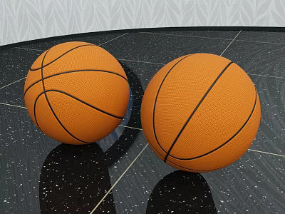 Two High Quality Basketball Sports Equipment With Black Lines On Shiny Floor 3d model