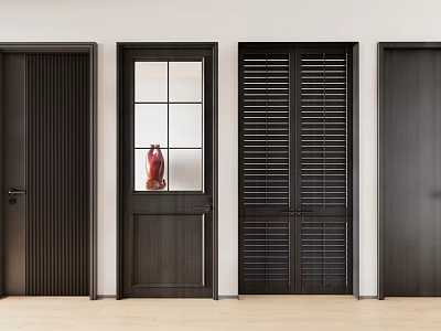 Modern Dark Wood Interior Doors With Glass Panel And Louvered Design For Home Decor 3d model