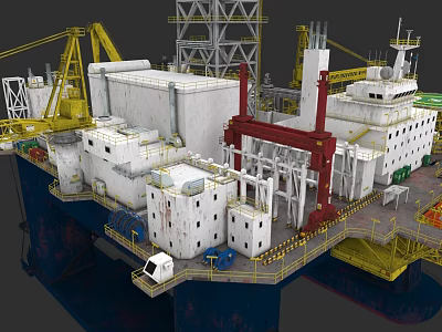 Industrial Plant Featuring Cranes Tall Structures White Buildings And Red Cranes On Platform 3d model