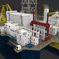 Industrial Plant Featuring Cranes Tall Structures White Buildings And Red Cranes On Platform