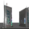 Colorful Cartoon Scene Featuring Futuristic Two Tall Buildings With Modern Design And Glass Facades
