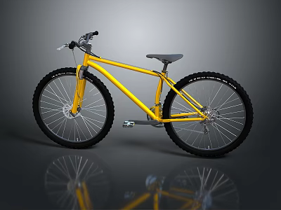 Yellow Mountain Bicycle with Black Tires Sturdy Frame and Glossy Reflection 3d model