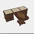 Luxurious Dark Wood Office Desk With Ivory Top Gold Accents And Carved Details