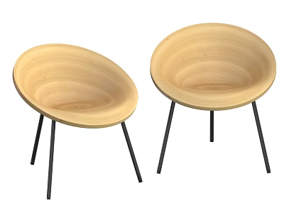 Stylish Wooden Single Chair With Round Seat And Black Metal Legs 3d model