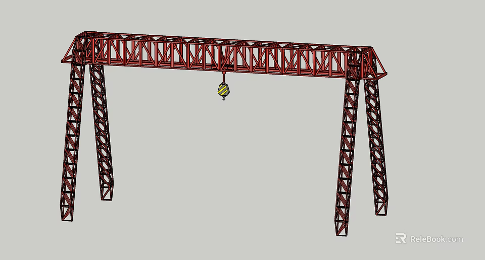 Red Industrial Gantry Crane With Metal Frame Structure And Hoist Hook 3d model 