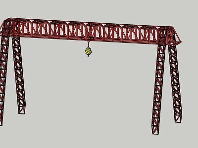 Red Industrial Gantry Crane With Metal Frame Structure And Hoist Hook 3d model