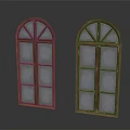 Casement Windows With Arched Design Brown Wooden Frame And Glass Panes Vintage Style