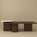 Modern Coffee Table Design With Brown Wooden Structure And White Circular Top 3d model