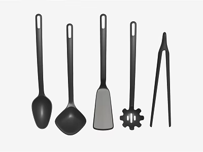 Black Kitchen Cooking Utensils Set With Long Handles And Various Tools 3d model