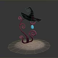 Mystical Witch Hat Decorative Sculpture With Purple Spiral Vines Blue Glowing Orb And Patterned Base