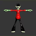 3D Cartoon Character In Red Shirt Black Pants With Green Arms And Roller Skates