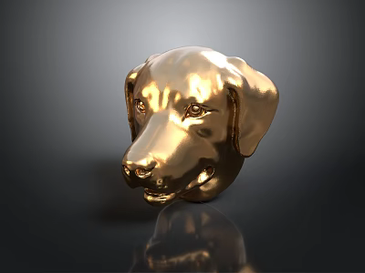 Golden Shiny Dog Head Sculpture With Detailed Features And Reflective Surface 3d model