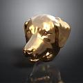 Golden Shiny Dog Head Sculpture With Detailed Features And Reflective Surface