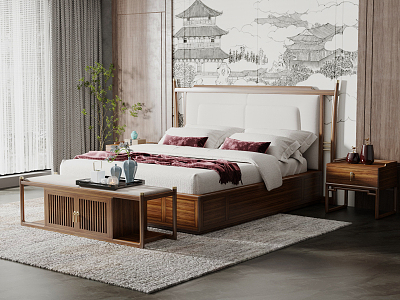 New Chinese Background Double Bed Double Bed model