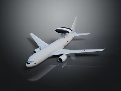 White Military Aircraft Model With Radar Dome And Twin Engines 3d model