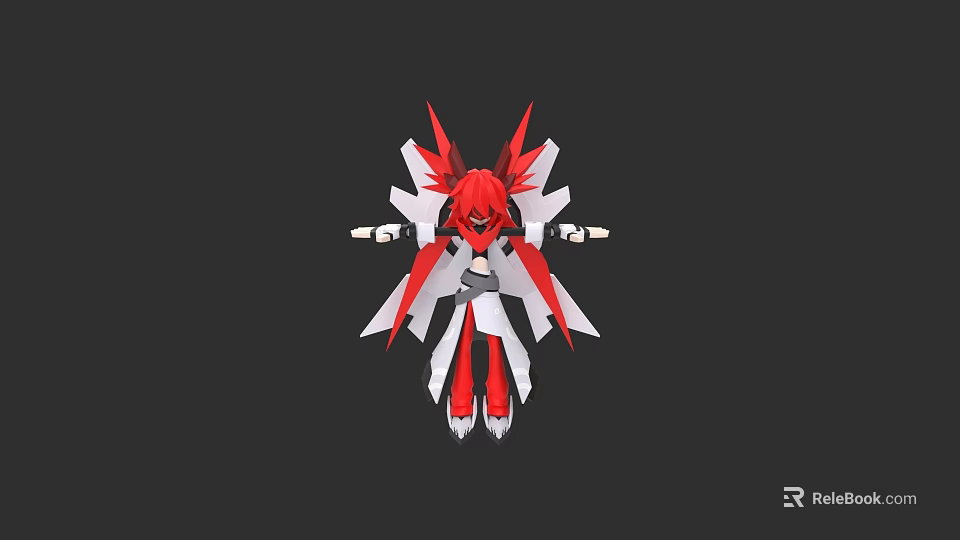 Red Spiked Head Game Movie Character With White Wings And Dynamic Design 3d model 