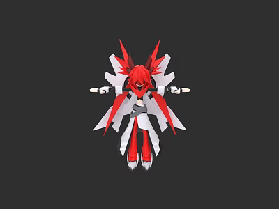Red Spiked Head Game Movie Character With White Wings And Dynamic Design 3d model