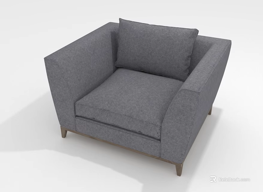 Comfortable Modern Gray Armchair With Soft Cushion And Sturdy Wooden Legs 3d model 