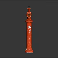 Red Rusty Fire Hydrant With Black Handles And Two Outlets On Dark Background