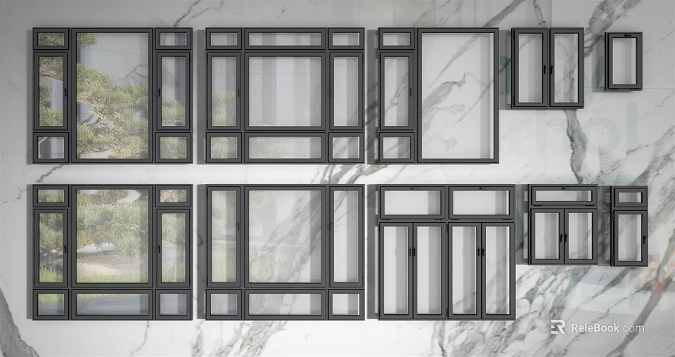 Modern Casement Windows Collection with Sleek Black Frames Multiple Sizes and Contemporary Design 3d model