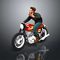 Vintage Red Motorcycle With Rider In Leather Jacket And Jeans