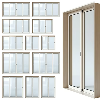 Modern Casement Windows With White Frame And Clear Glass Panels On Building 3d model