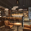 Cozy Café Interior With Brown Leather Seats Round Tables Bar Counter Meeting Happy Food Signboard