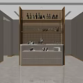 Modern Style Sideboard With Gold Mesh Frame Multiple Shelves Wine Bottles Glassware And White Cabinets