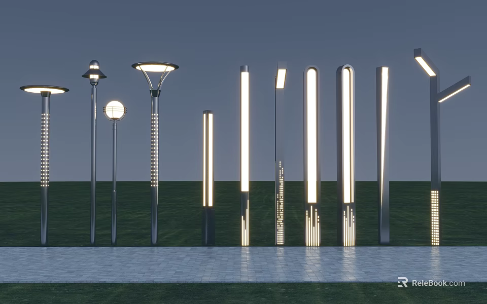 Outdoor Lights Modern Lamp Posts And Sleek Pole Lights For Garden Landscape And Lawn Illumination 3d model 