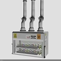 Laboratory Cabinet With Three Cylindrical Pipes Transparent Glass Door And Colorful Vials