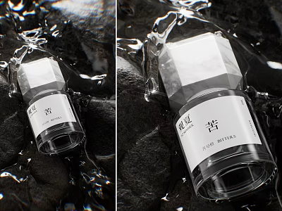 Elegant Transparent Perfume Bottle On Dark Wet Stones With Water Drops 3d model