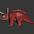 Game Movie Character Red Triceratops With White Spots And Horned Head In Cartoon Fantasy Style