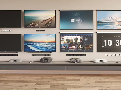 Projection Monitoring Setup In Modern Space With Screens And Projectors 3d model