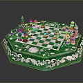 Exquisite Detailed Octagonal Green Chessboard Featuring White Floral Patterns And Colored Pieces