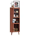 Modern Wooden Decorative Cabinet With Shelves Books Decorations Wine Bottles And Top Lamp