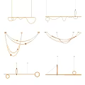 Modern Curved Line Chandeliers With Glowing Light Against Dark Background