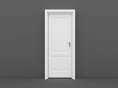 White Hinged Door With Simple Design Silver Metal Handle And Frame 3d model