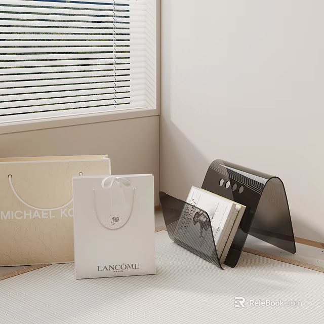 Modern Side Table Featuring Michael Kors Lancôme Shopping Bags Magazine Holder And Books 3d model 