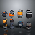 Weapon Collection Showcasing Various Modern Tactical Grenades With Diverse Colors And Designs