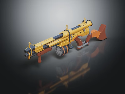 Yellow Wheeled Heavy Rifle With Wooden Components And Metallic Finish 3d model