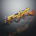 Yellow Wheeled Heavy Rifle With Wooden Components And Metallic Finish