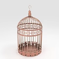 Copper Colored Decorative Birdcage Ornament Set With Floral Patterns And Top Hook
