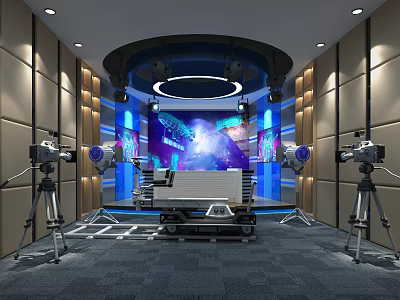 Professional Studio Interior With Multiple Cameras Lighting And Digital Backdrop Screen 3d model