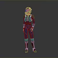 Futuristic Scifi Astronaut In Blue And Red Striped Spacesuit With Helmet