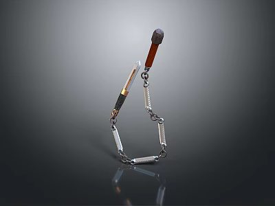 The Flail Weapon with Chain Metal Parts Wooden Handle Metallic Shine and Reflection 3d model