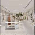 Bright Spacious Clothing Store Interior With Mannequins Hanging Clothes And Potted Tree