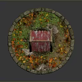 Traditional Well Structure With Red Tiled Roof Wooden Bucket Stone Base And Fallen Leaves