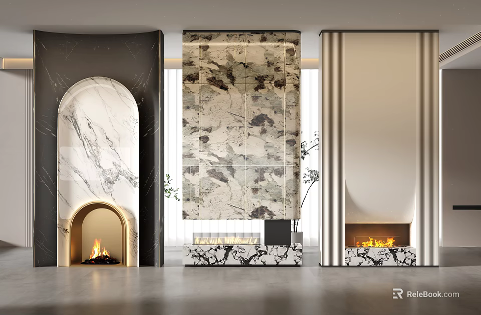 Modern Fireplaces With Varied Designs In Interior Decor 3d model