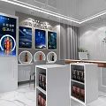 Elegant Boutique Storefront With Sanxingren Logo Display Shelves Counter Green Plants And Wave Decorations