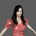 Stylish Woman In Red Short Dress With Puffed Sleeves And Black Heels Standing Gracefully